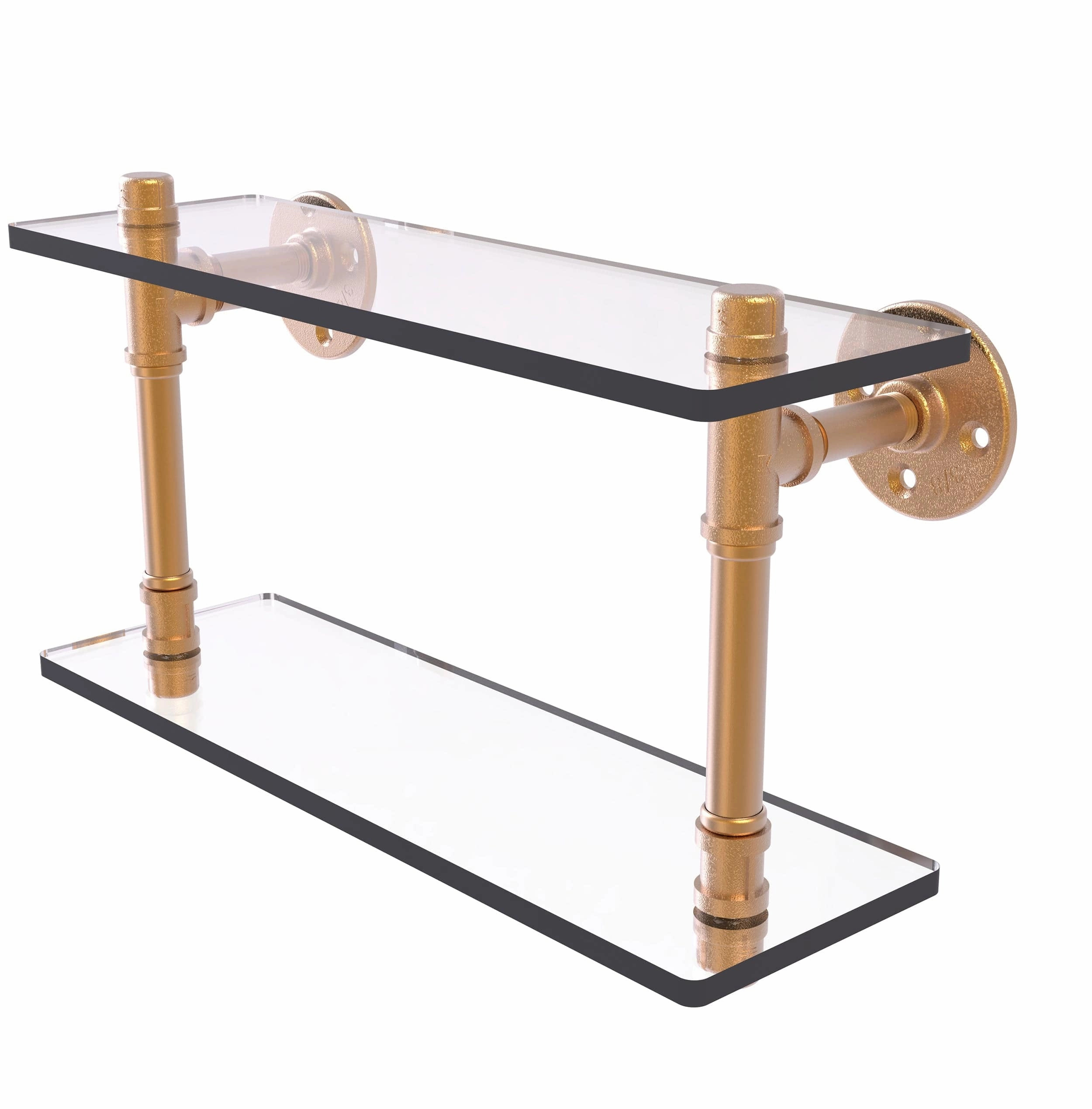16" Double Glass Shelf, Brushed Bronze Finish