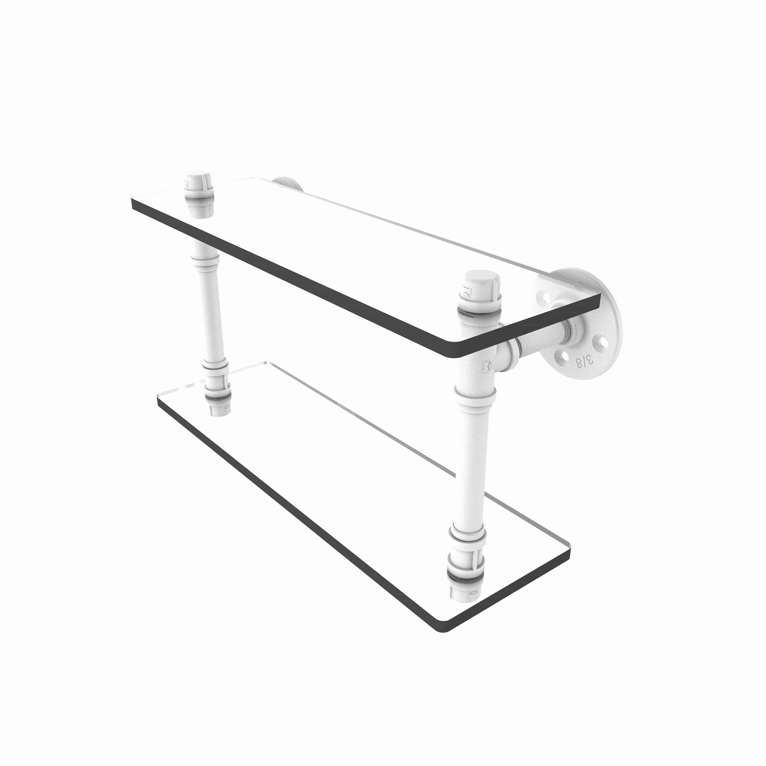 16" Double Glass Shelf, Matt White Finish