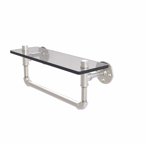 16" Glass Shelf with Towel Bar, Satin Nickel Finish