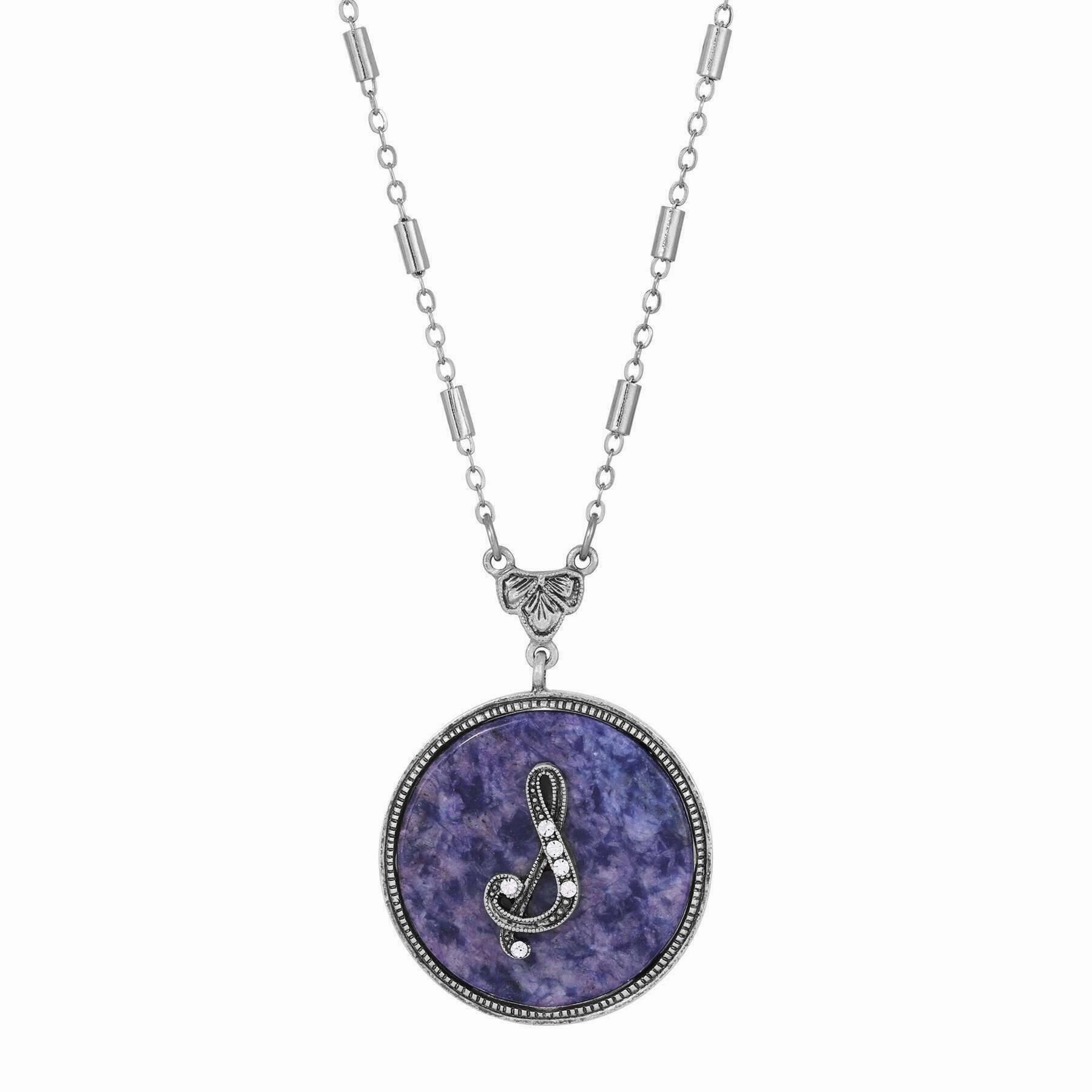 1928 Jewelry Blue Sodalite Gemstone Initial Necklace 18"L