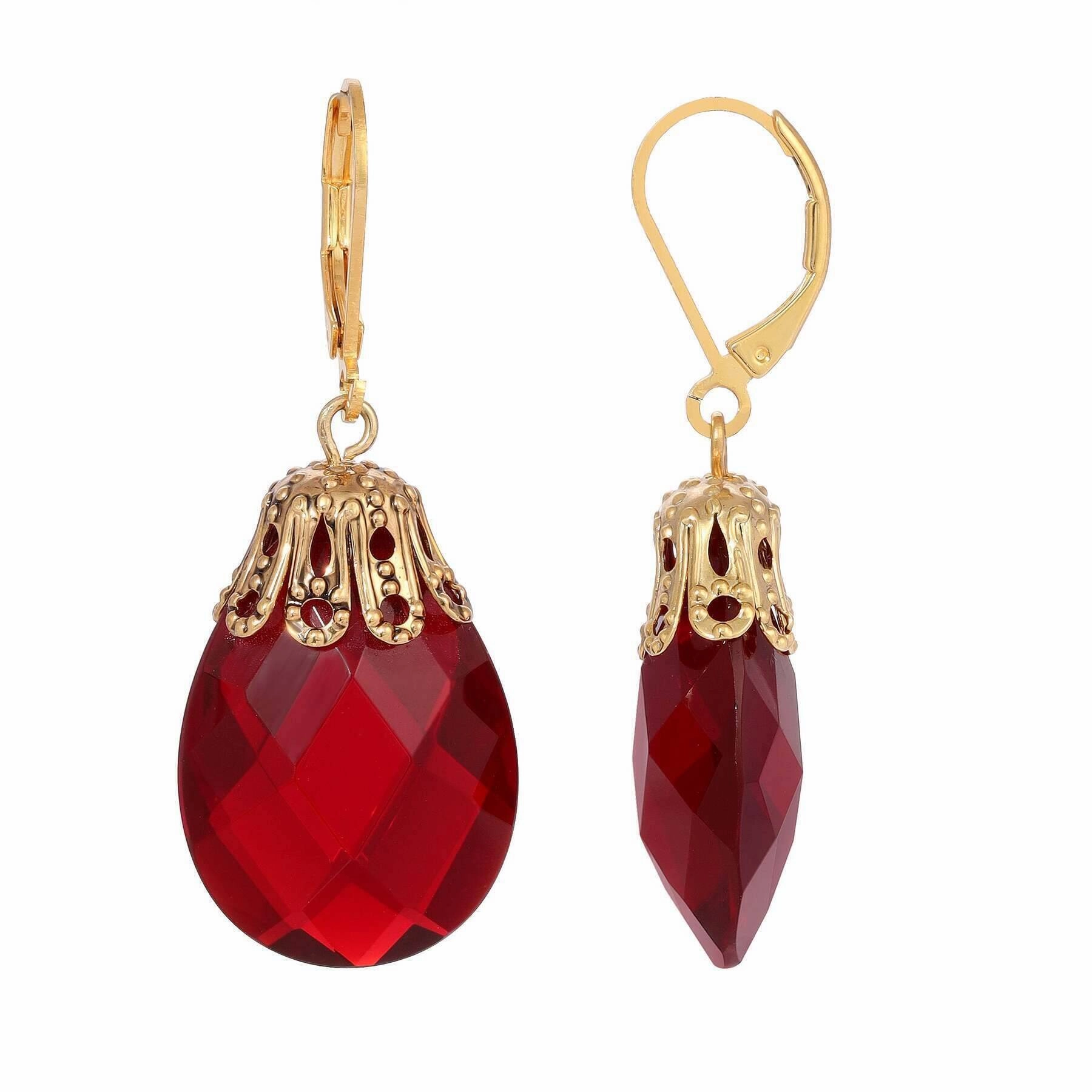 1928 Jewelry Briolette Faceted Glass Stone Drop Earrings