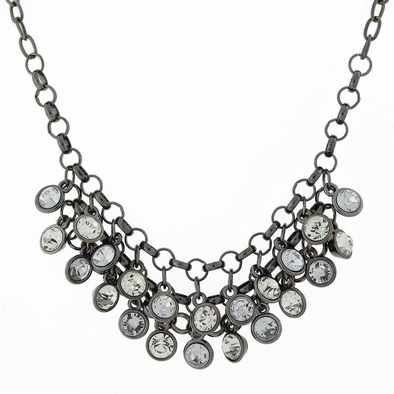 1928 Jewelry Crystal Cluster Bib Necklace 16"   3" Extender