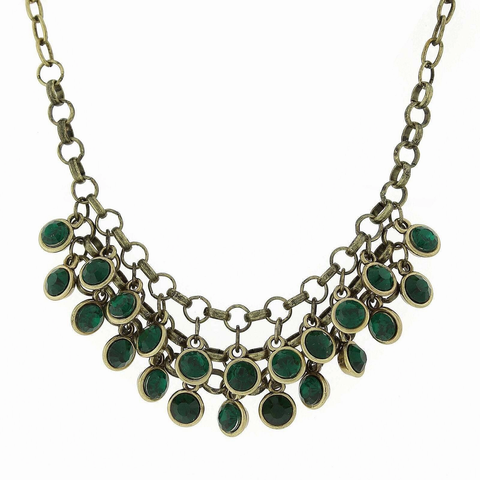 1928 Jewelry Crystal Cluster Bib Necklace 16"   3" Extender