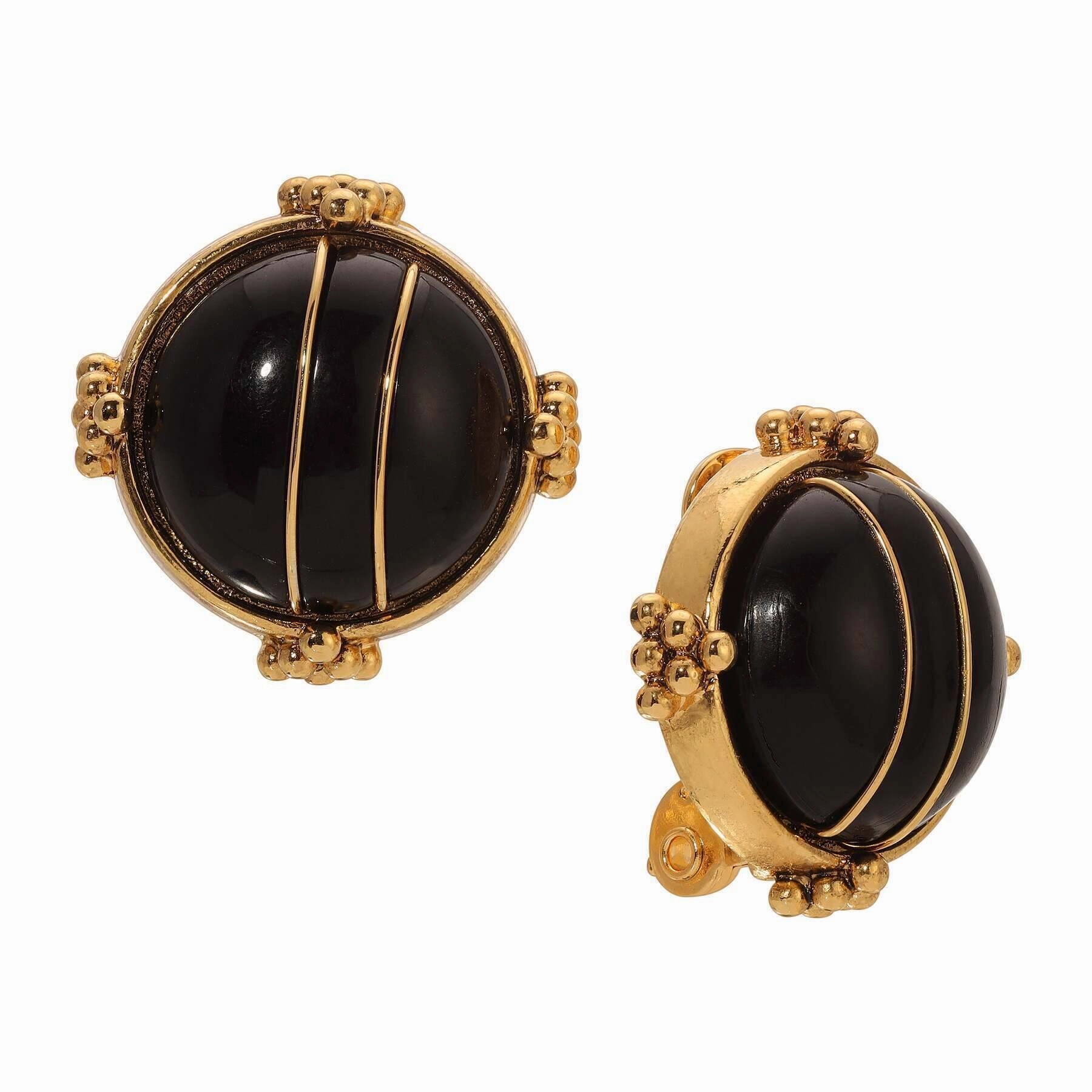 1928 Jewelry Deco Round Wired Stone Clip On Earrings