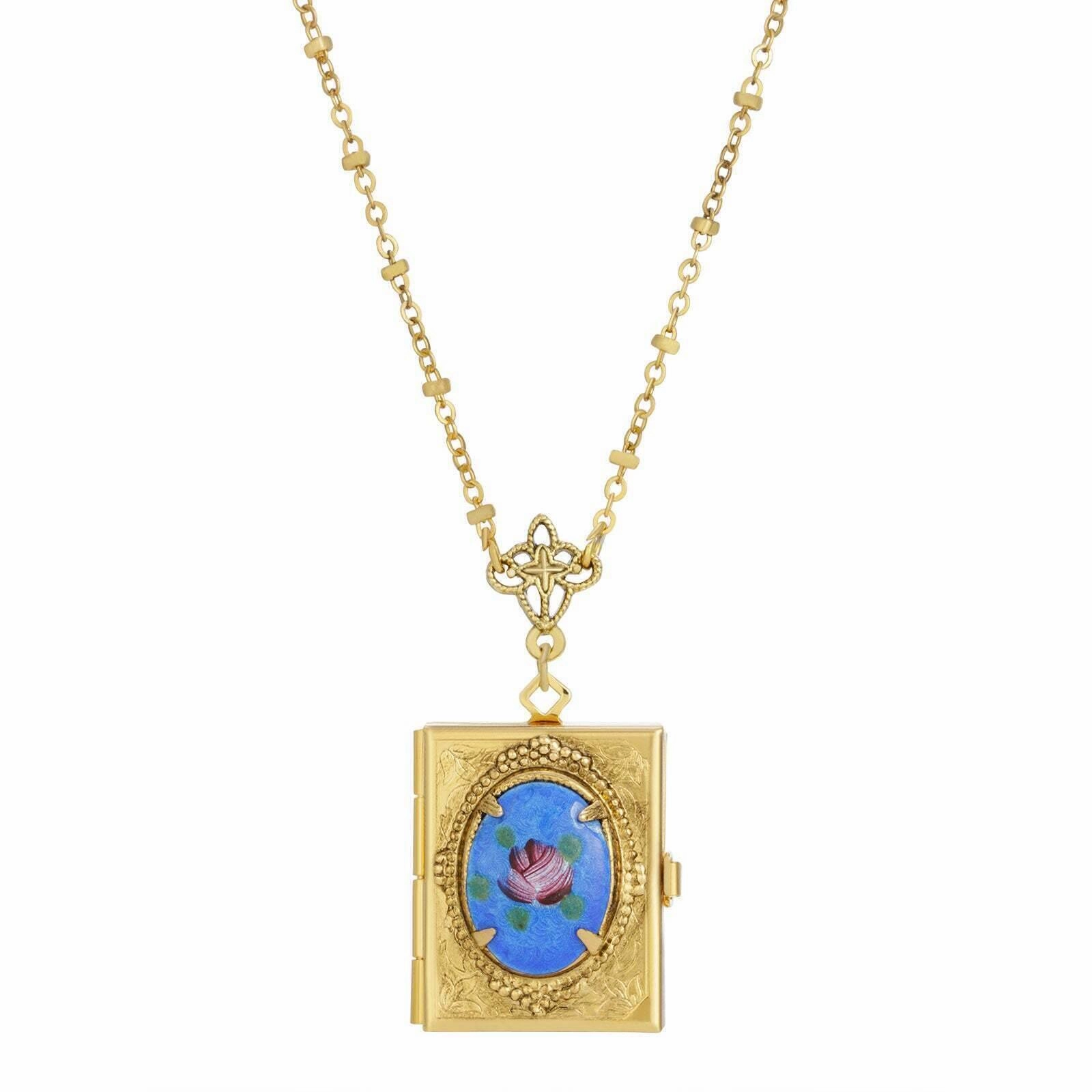 1928 Jewelry Floral 4 Picture Book Locket Necklace 28"