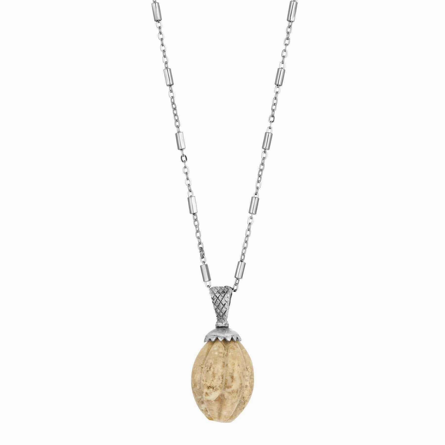 1928 Jewelry Gemstone Bead Pendant Necklace 26"