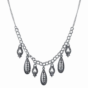 1928 Jewelry Hematite Glass Crystal Drop Necklace 16"   3" Extender