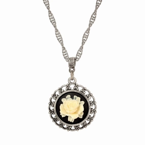 1928 Jewelry Ivory White Flower Cameo Pendant Necklace 18"