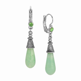 1928 Jewelry Peridot Crystal & Green Aventurine Dangle Earrings