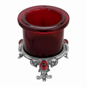 1928 Jewelry Pewter Votive Oval Stone Glass Candle Holder
