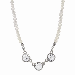 1928 Jewelry Trio Crystal Glass Faux Pearl Strand Necklaces 16"   3" Extension