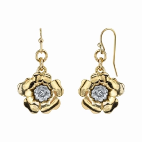 1928 Jewelry Two Tone Crystal Flower Drop Earrings