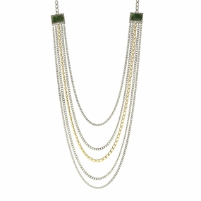 1928 Jewelry Two Tone Multi Chain Square Gemstone Necklace 32"