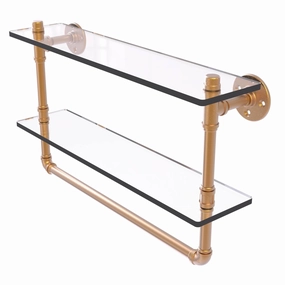22" Double Glass Shelf with Towel Bar, Brushed Bronze Finish