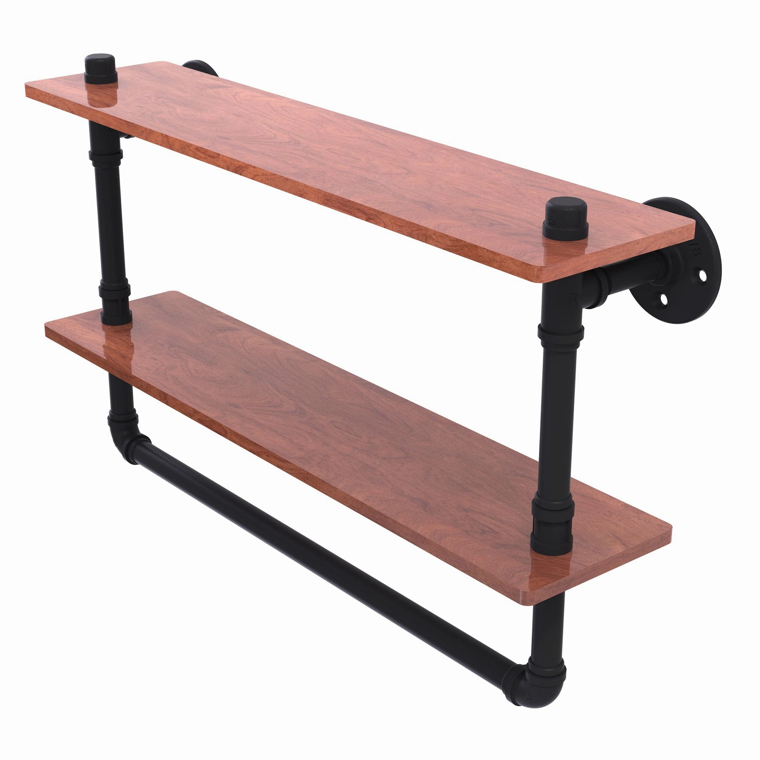 22" Double Ironwood Shelf with Towel Bar, Matt Black Finish