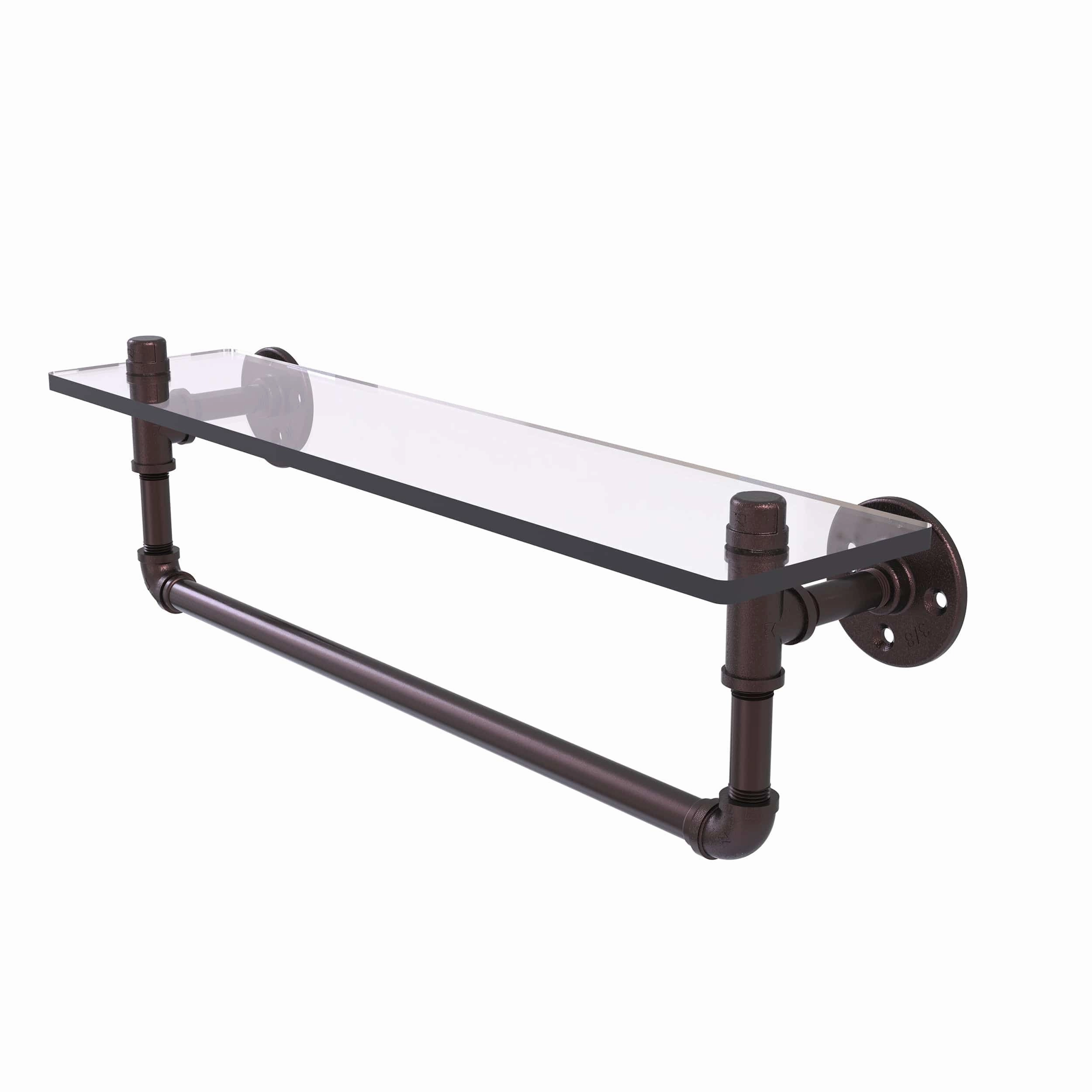 22" Glass Shelf with Towel Bar, Antique Bronze Finish