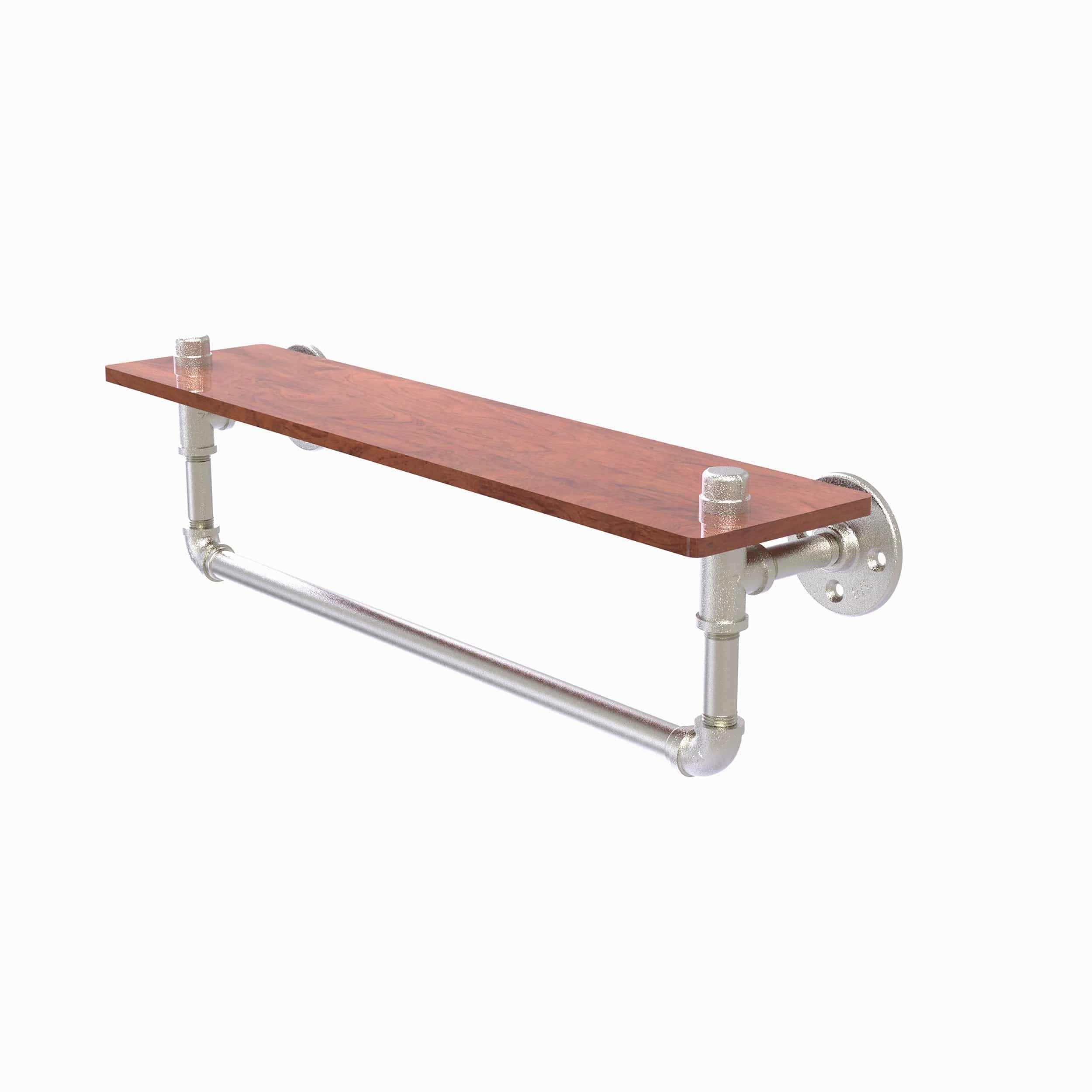 22" Ironwood Shelf with Towel Bar, Satin Nickel Finish