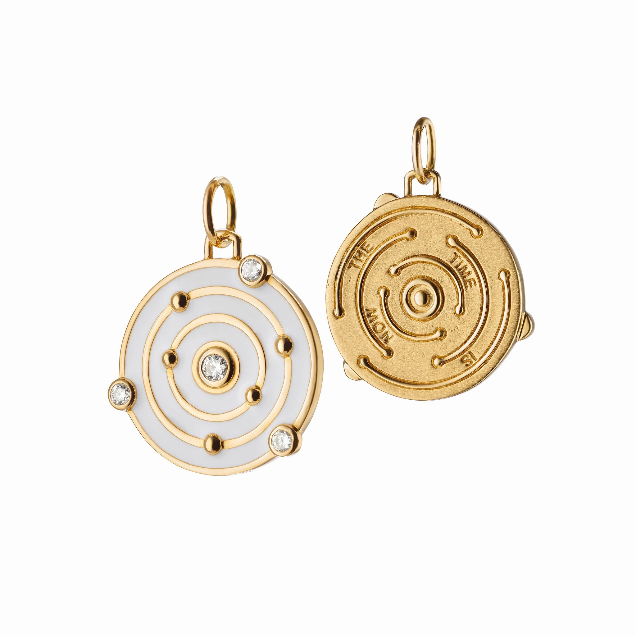 "The Time is Now" White Enamel Charm with Diamonds