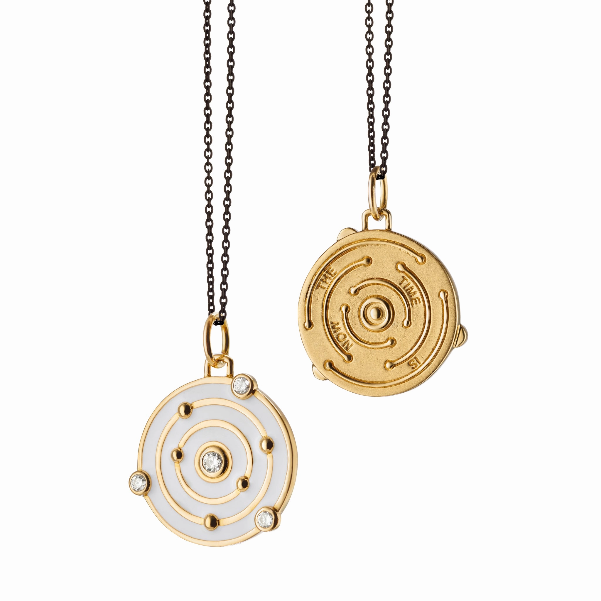 "The Time is Now" White Enamel Charm with Diamonds