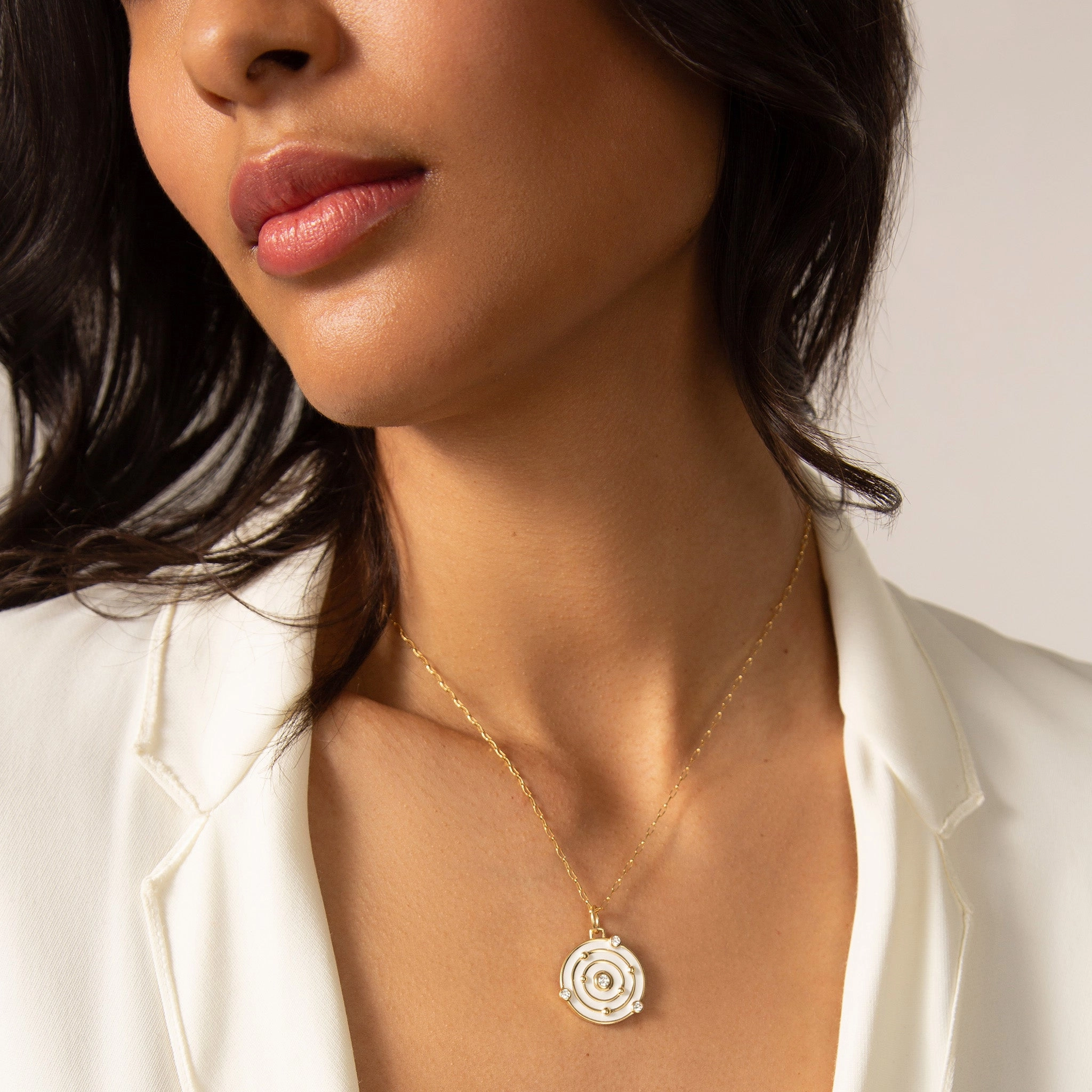 "The Time is Now" White Enamel Charm with Diamonds