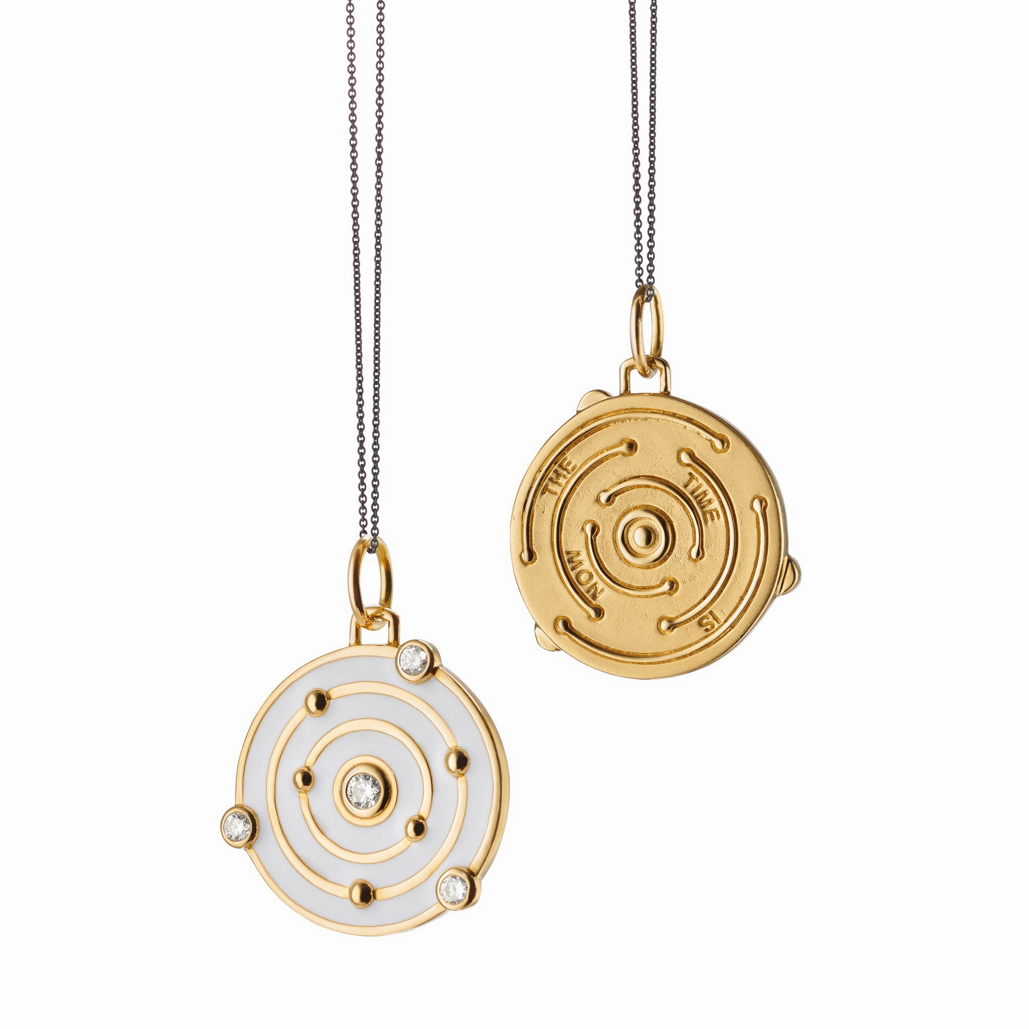 "The Time is Now" White Enamel Charm with Diamonds