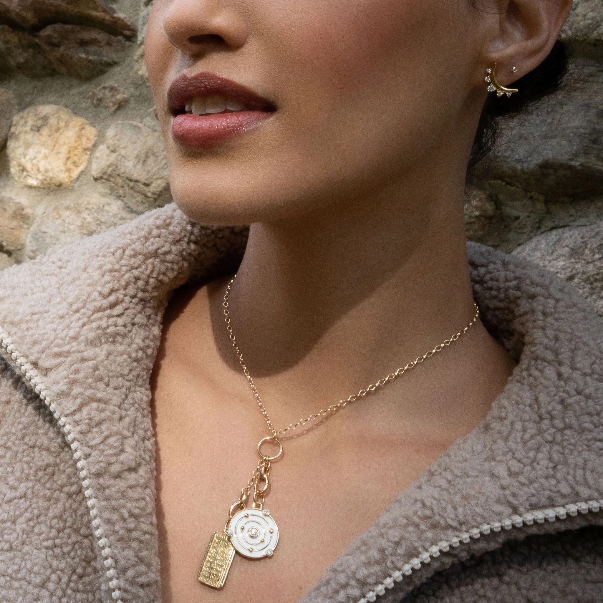 "The Time is Now" White Enamel Charm with Diamonds