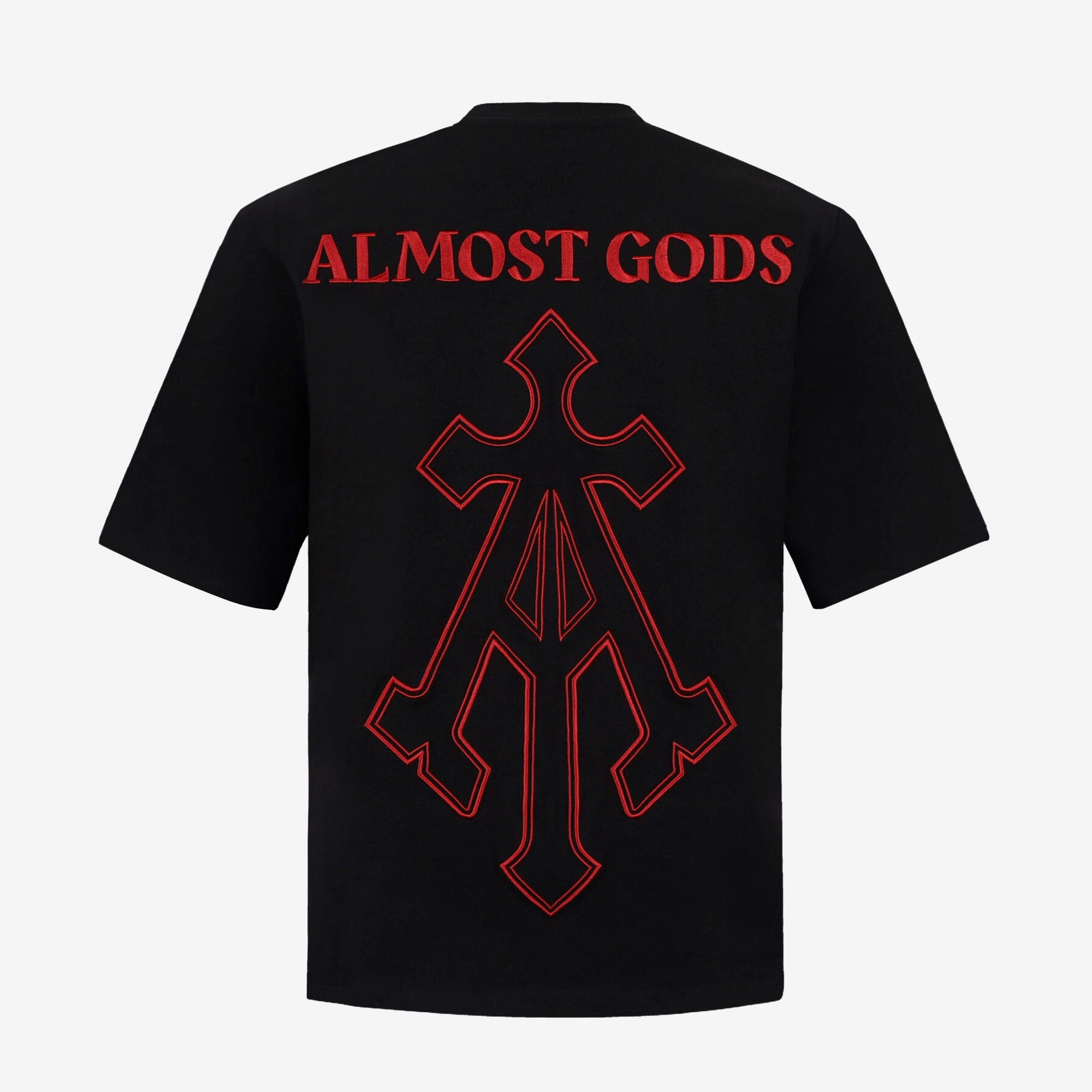 ALMOST GODS | ALPHA CROSS EMBROIDERED T-SHIRT { BLACK