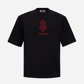 ALMOST GODS | ALPHA CROSS EMBROIDERED T-SHIRT { BLACK