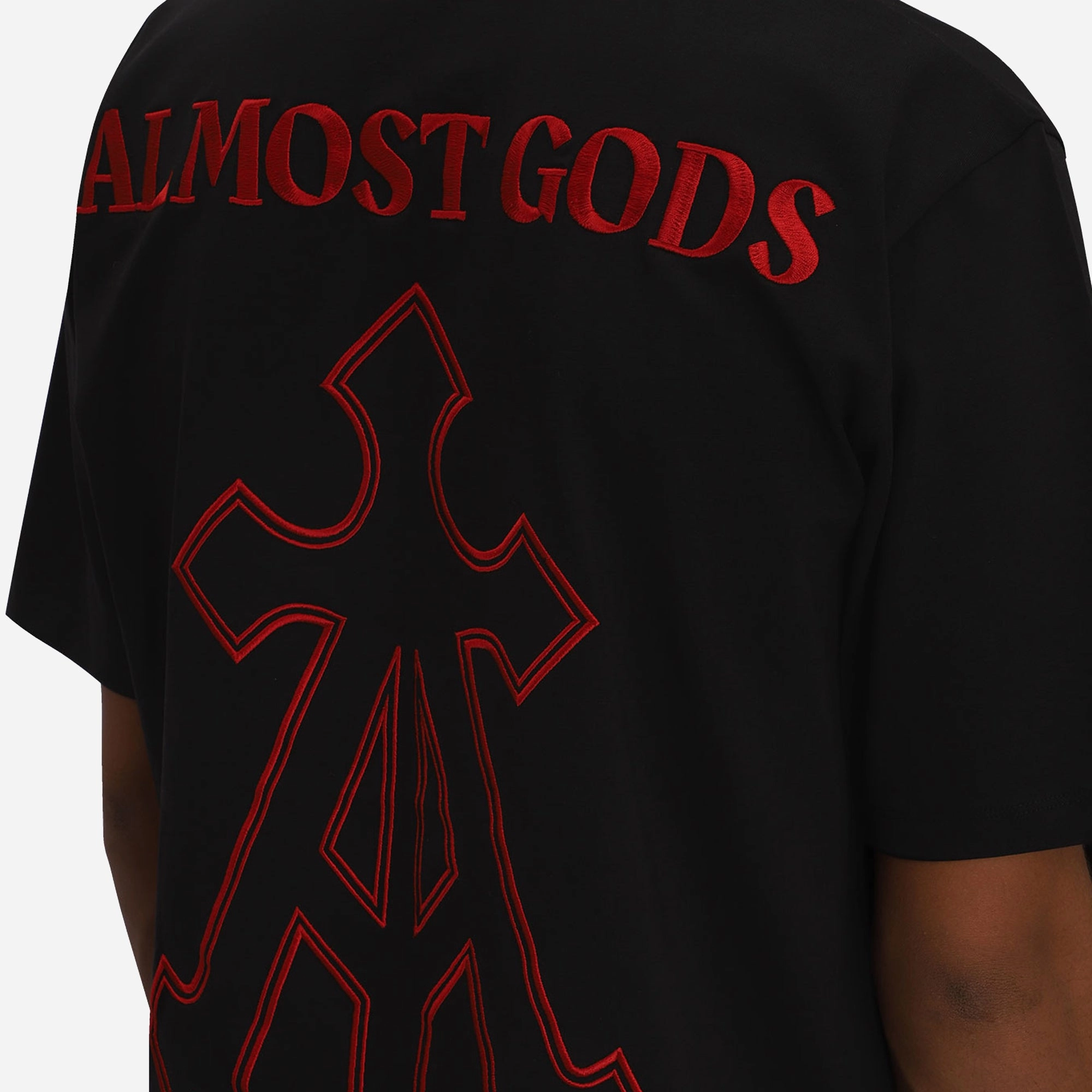 ALMOST GODS | ALPHA CROSS EMBROIDERED T-SHIRT { BLACK