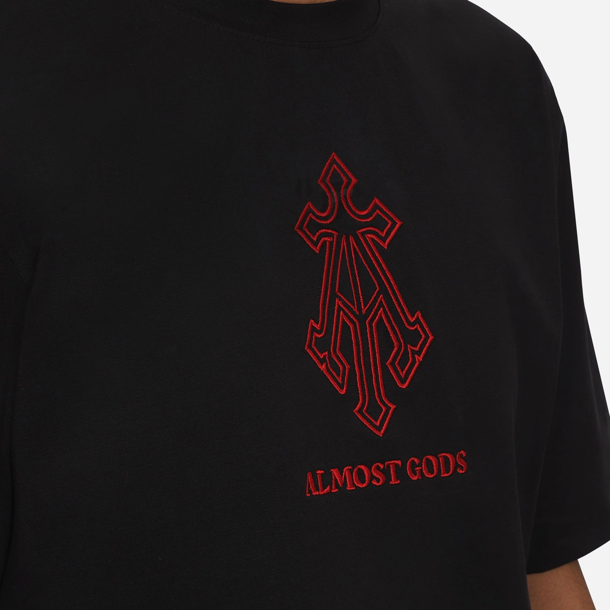 ALMOST GODS | ALPHA CROSS EMBROIDERED T-SHIRT { BLACK