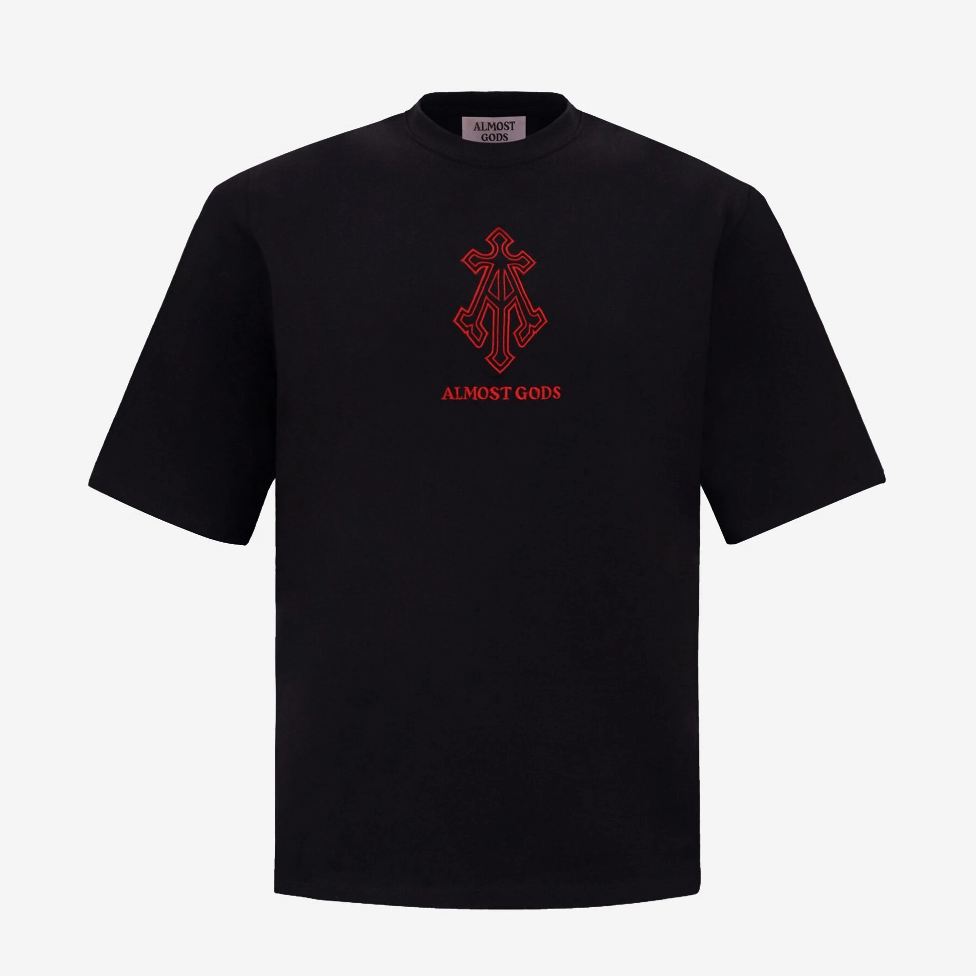 ALMOST GODS | ALPHA CROSS EMBROIDERED T-SHIRT { BLACK