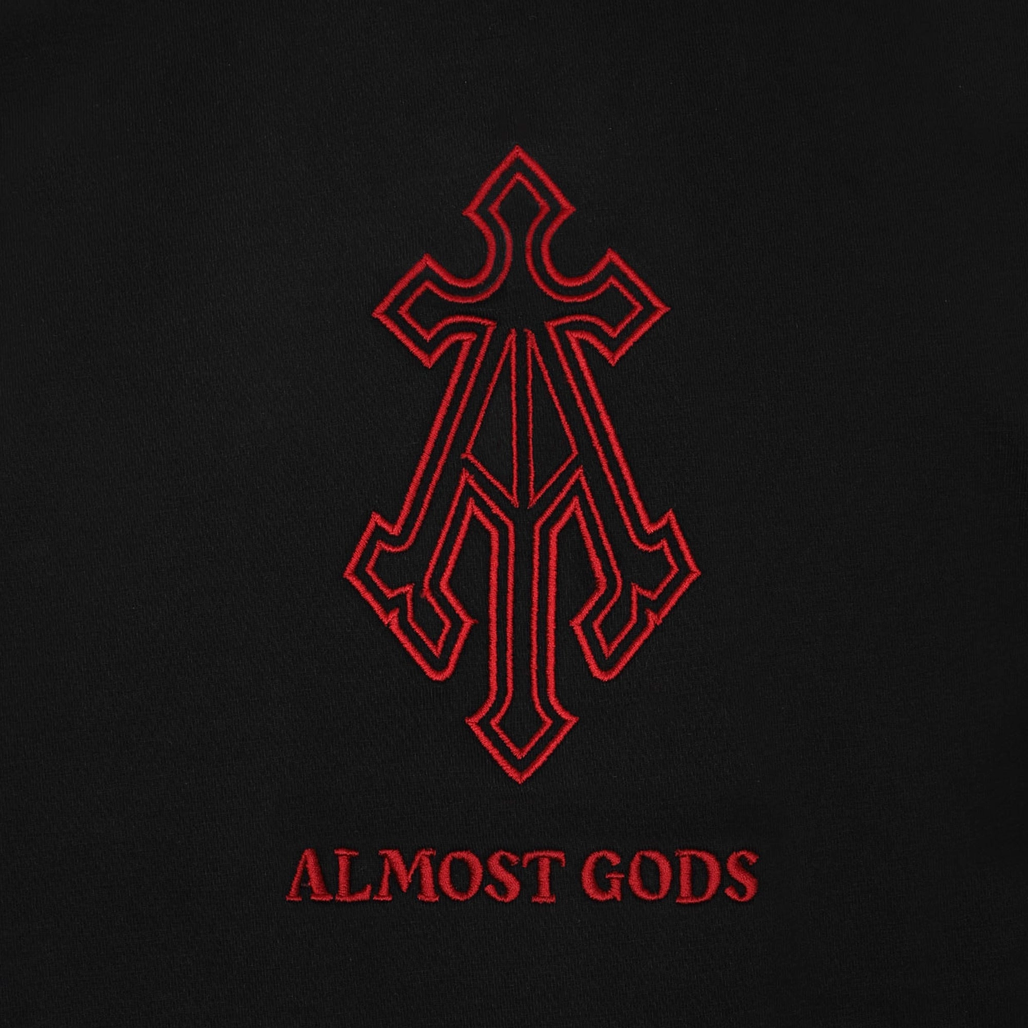 ALMOST GODS | ALPHA CROSS EMBROIDERED T-SHIRT { BLACK