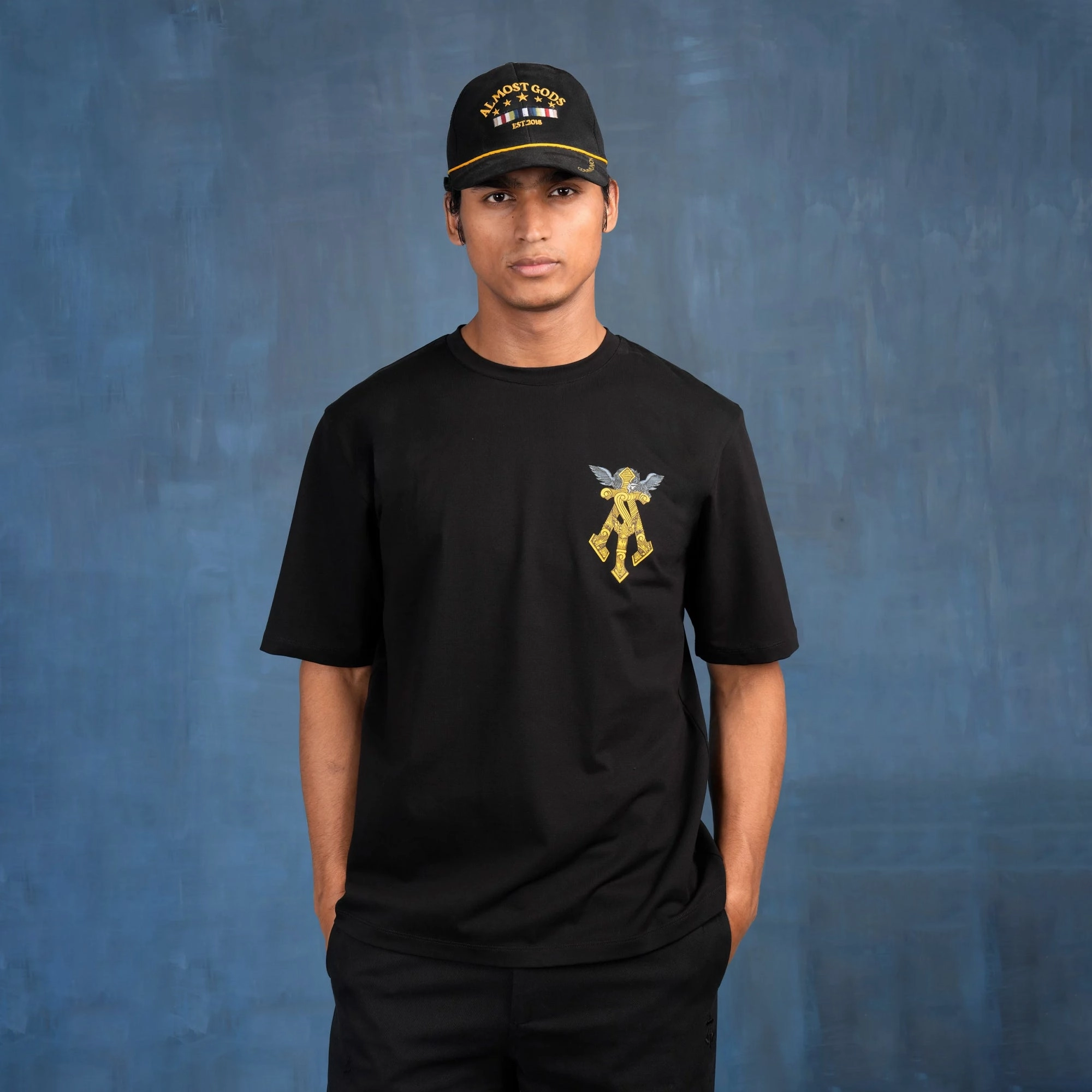ALMOST GODS | GILDED ALPHA CROSS RELAXED TEE { BLACK/GOLD