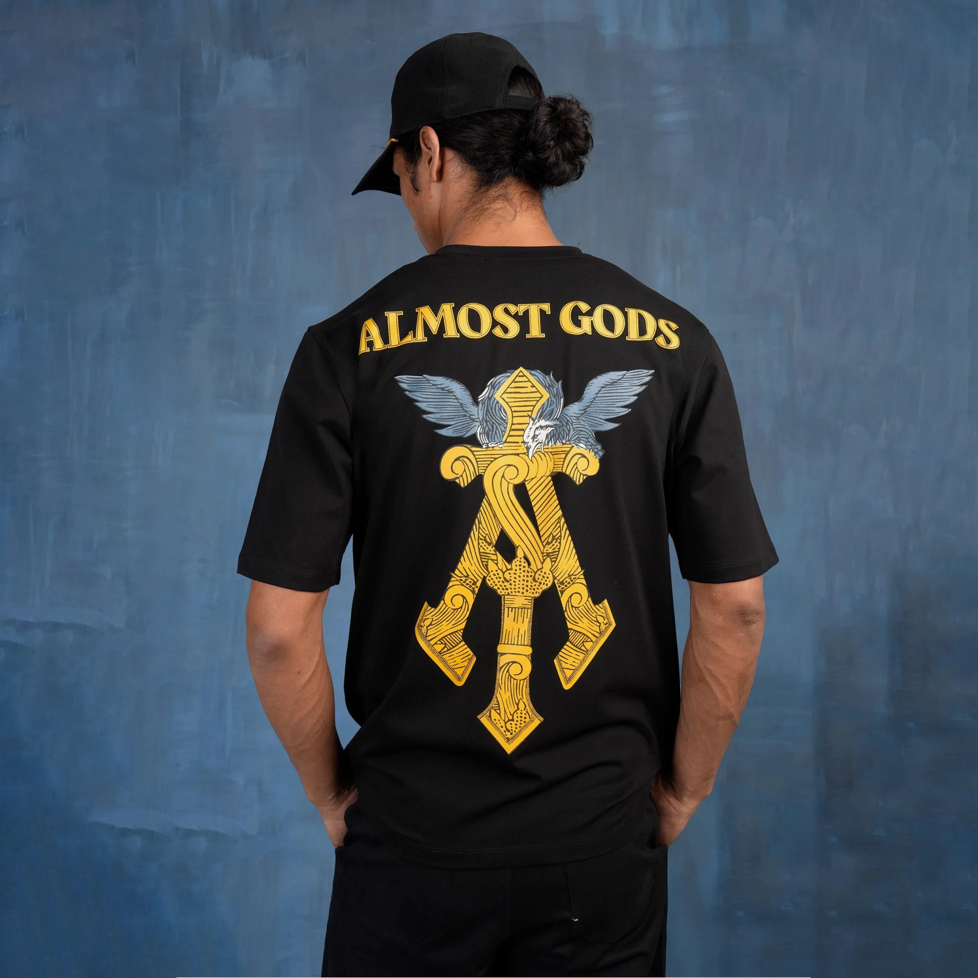 ALMOST GODS | GILDED ALPHA CROSS RELAXED TEE { BLACK/GOLD