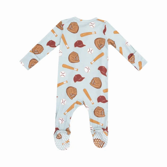 Bamboo 2 Way Zipper Footie - Baseball