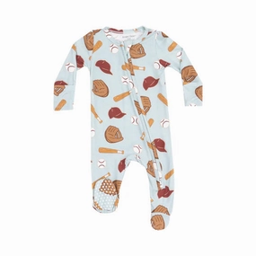 Bamboo 2 Way Zipper Footie - Baseball