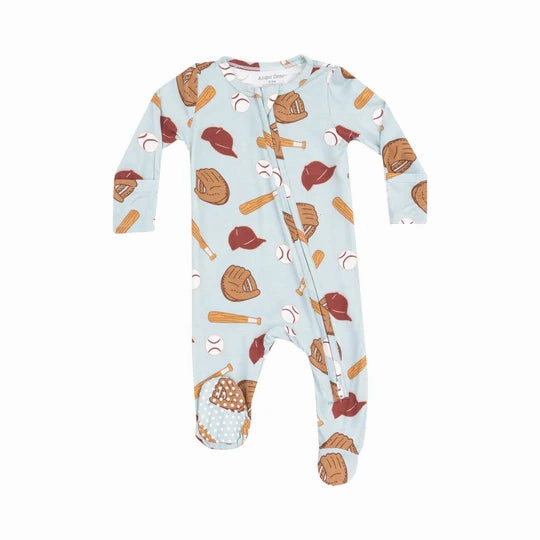 Bamboo 2 Way Zipper Footie - Baseball
