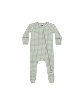 Bamboo Zip Footie - Sage Grid