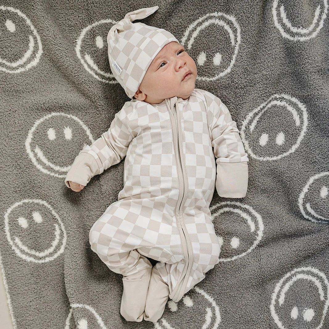 Bamboo Zipper Pajama - Taupe Checkered