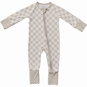 Bamboo Zipper Pajama - Taupe Checkered