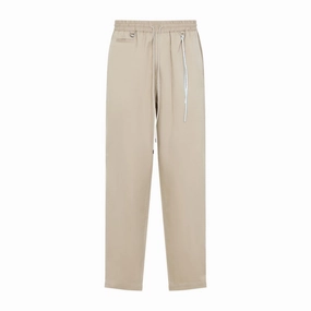 Beige Cotton-Blend Easy Pants