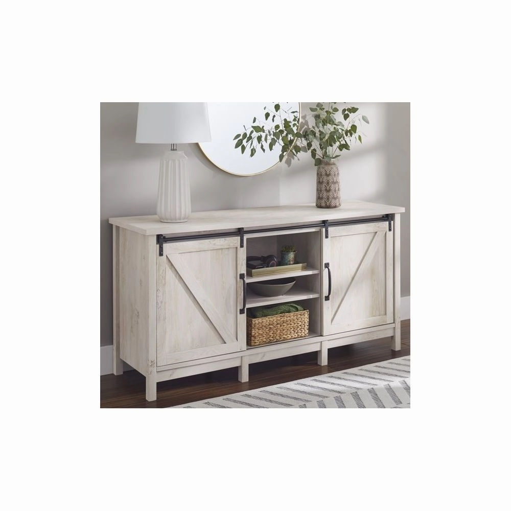 Better Homes & Gardens BHX028009816021 Modern Farmhouse TV Stand for TVs up to 70", Rustic White Finish
