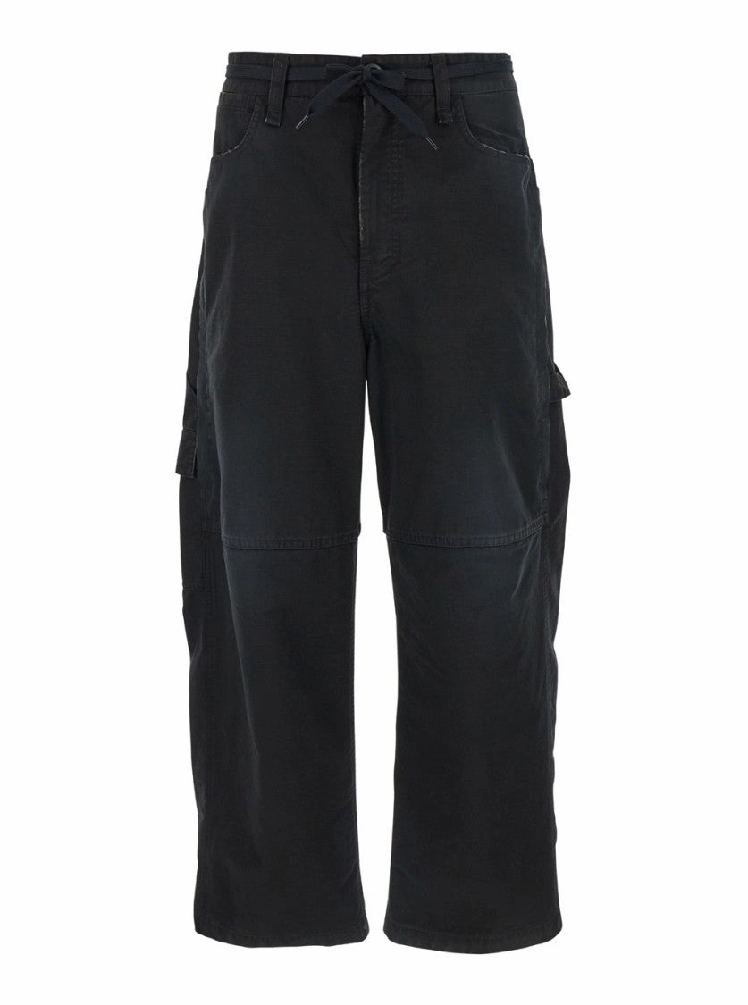 Black Cargo Pants With Drawstring In Cotton