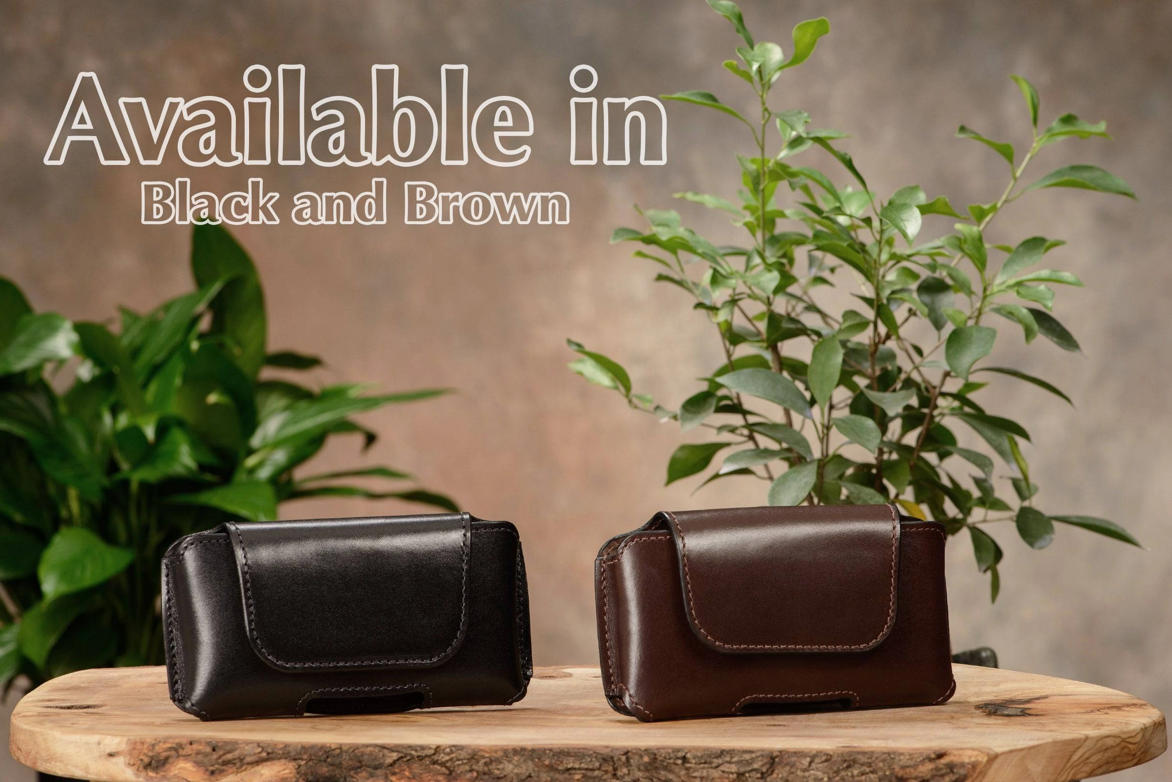Black Deluxe Leather Horizontal Cellphone Holster Case