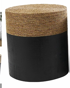 BLACK WOOD HANDMADE COLORBLOCK WRAPPED ACCENT TABLE WITH DRIED PLANT TABLETOPS, SET OF 2 20", 18"H