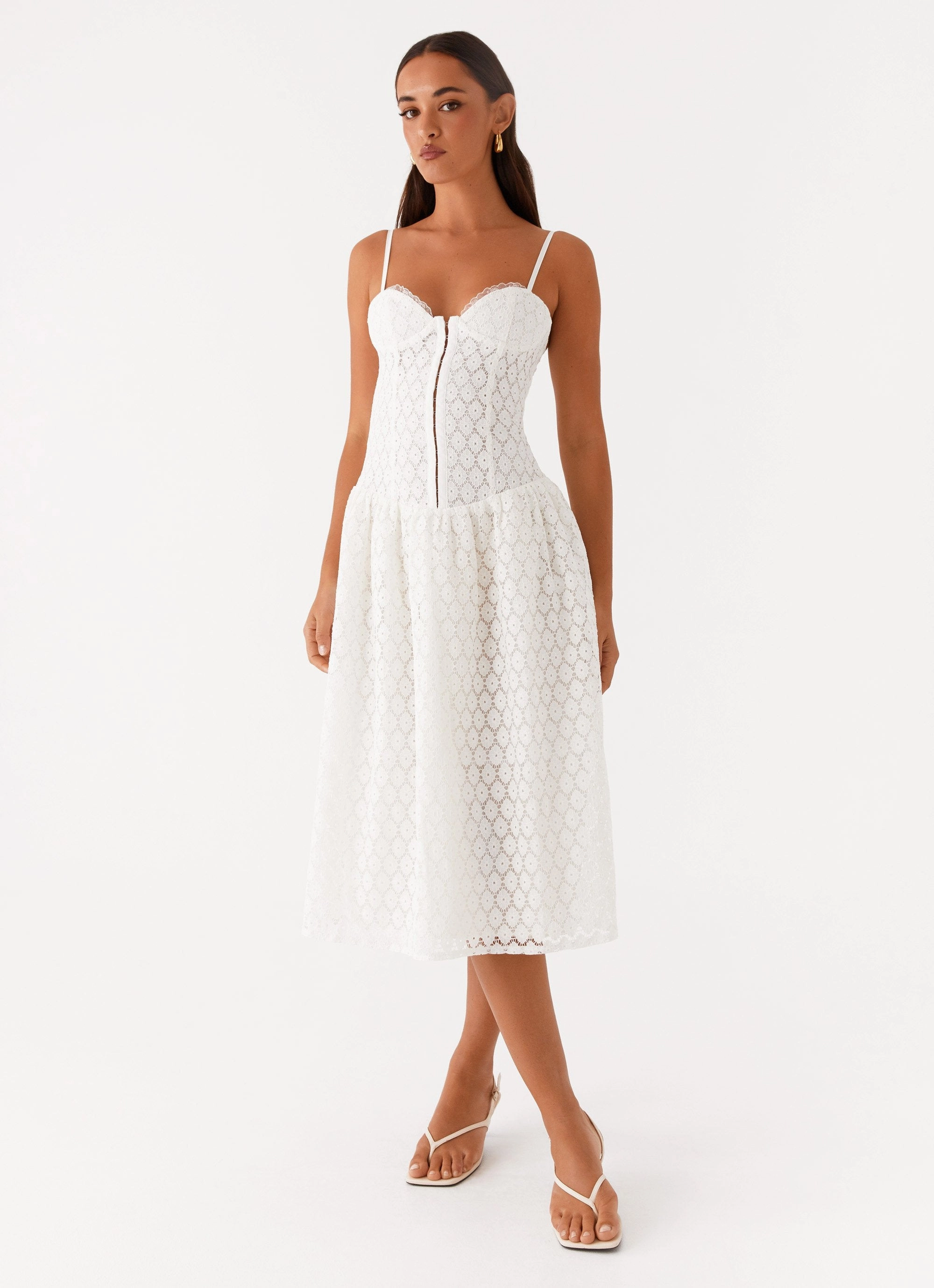Blooming Corset Midi Dress - White