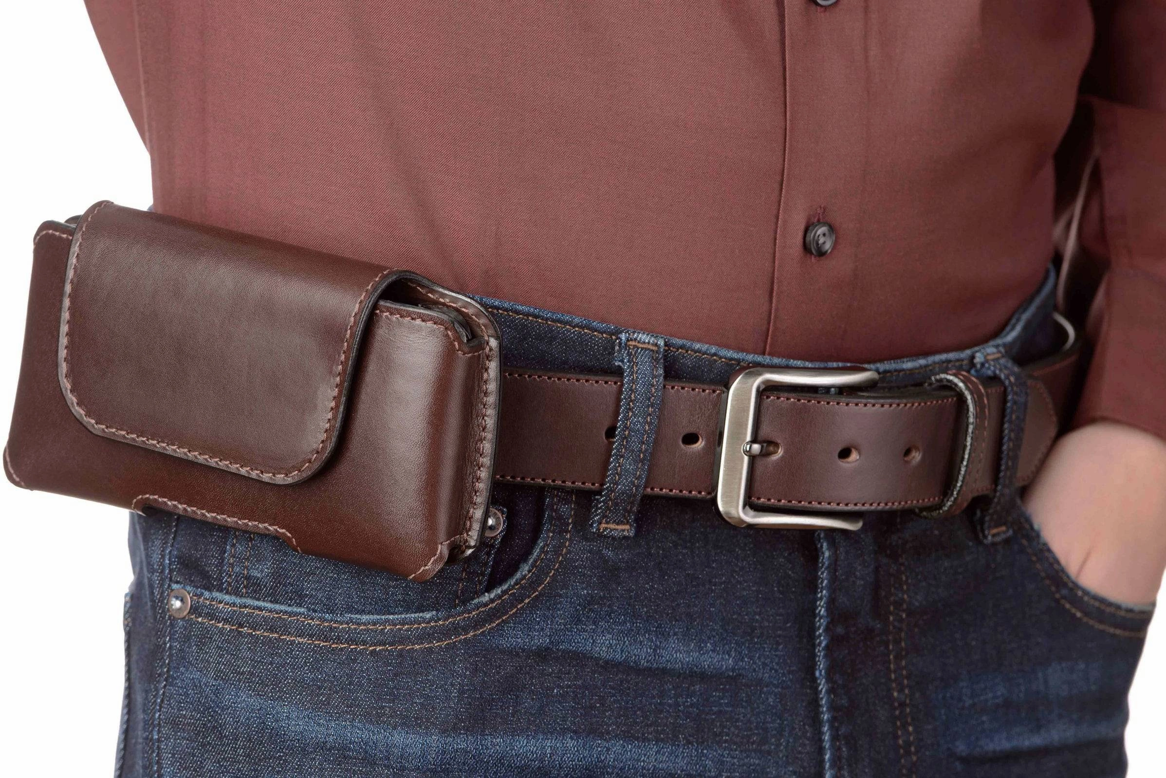 Brown Deluxe Leather Horizontal Cellphone Holster Case