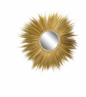 BROWN DRIED PLANT TRIBAL INSPIRED STARBURST WALL MIRROR, 45" X 2" X 45"