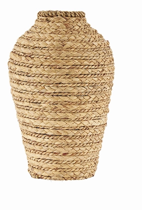 BROWN SEAGRASS HANDMADE BRAIDED VASE, 8" X 8" X 13"