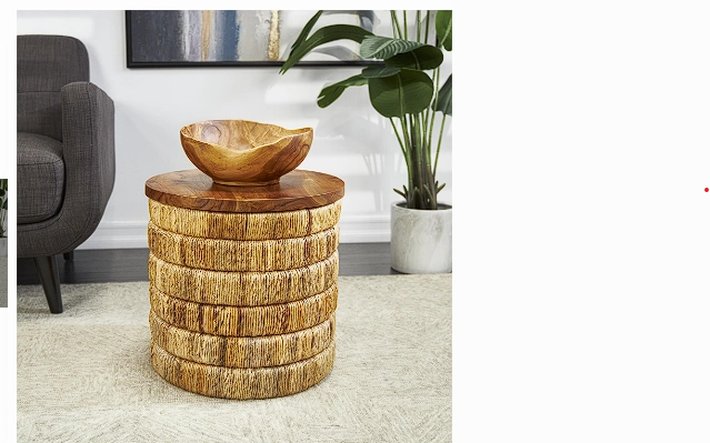 BROWN SEAGRASS HANDMADE LINEAR WRAPPED COFFEE TABLE WITH TEAK WOOD TOP, 33" X 33" X 16"